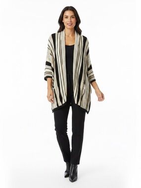 Wynne collection Marla Wynne Open-Front Striped Women's Cardigan Sweater Large